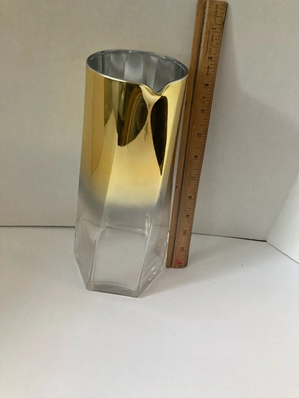 Modern Gold ombré-Topped Clear Glass Pitcher/Decanter geometric 6 sided